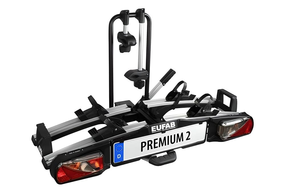 Porte-Vélos sur Boule d’Attelage Eufab Premium 2 Prise 13 Broches – 2 Vélos (Compatible E-Bikes) Noir Argent