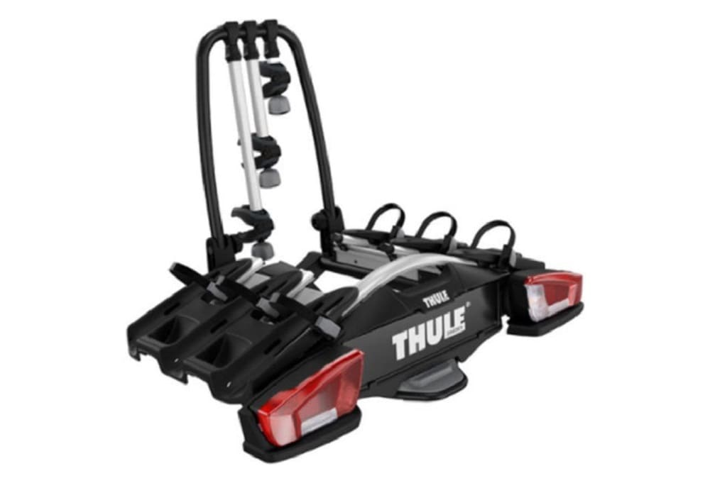 Porte-Vélos sur Boule d’Attelage Thule VeloCompact Prise 13 Broches – 3 Vélos (Compatible E-Bikes) Noir Argent