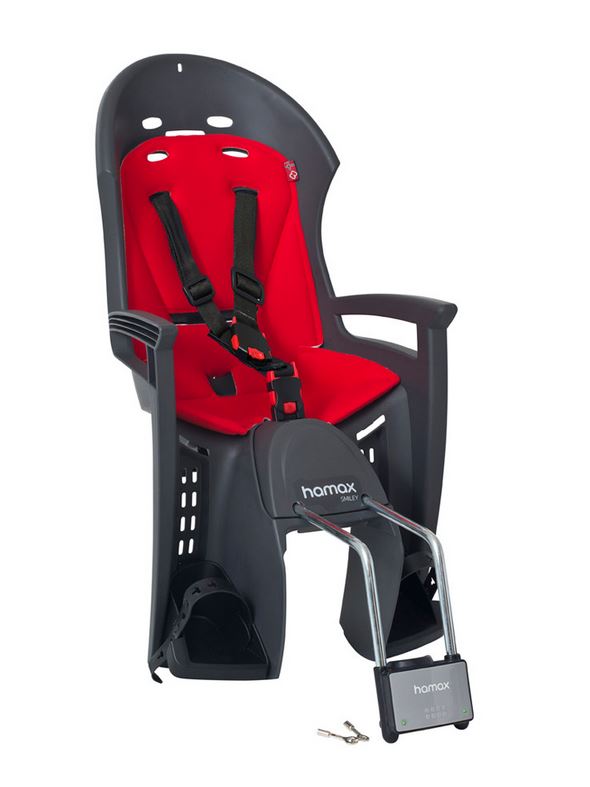 HAMAX PORTE-BÉBÉ ARRIÈRE SMILEY GRIS/ROUGE