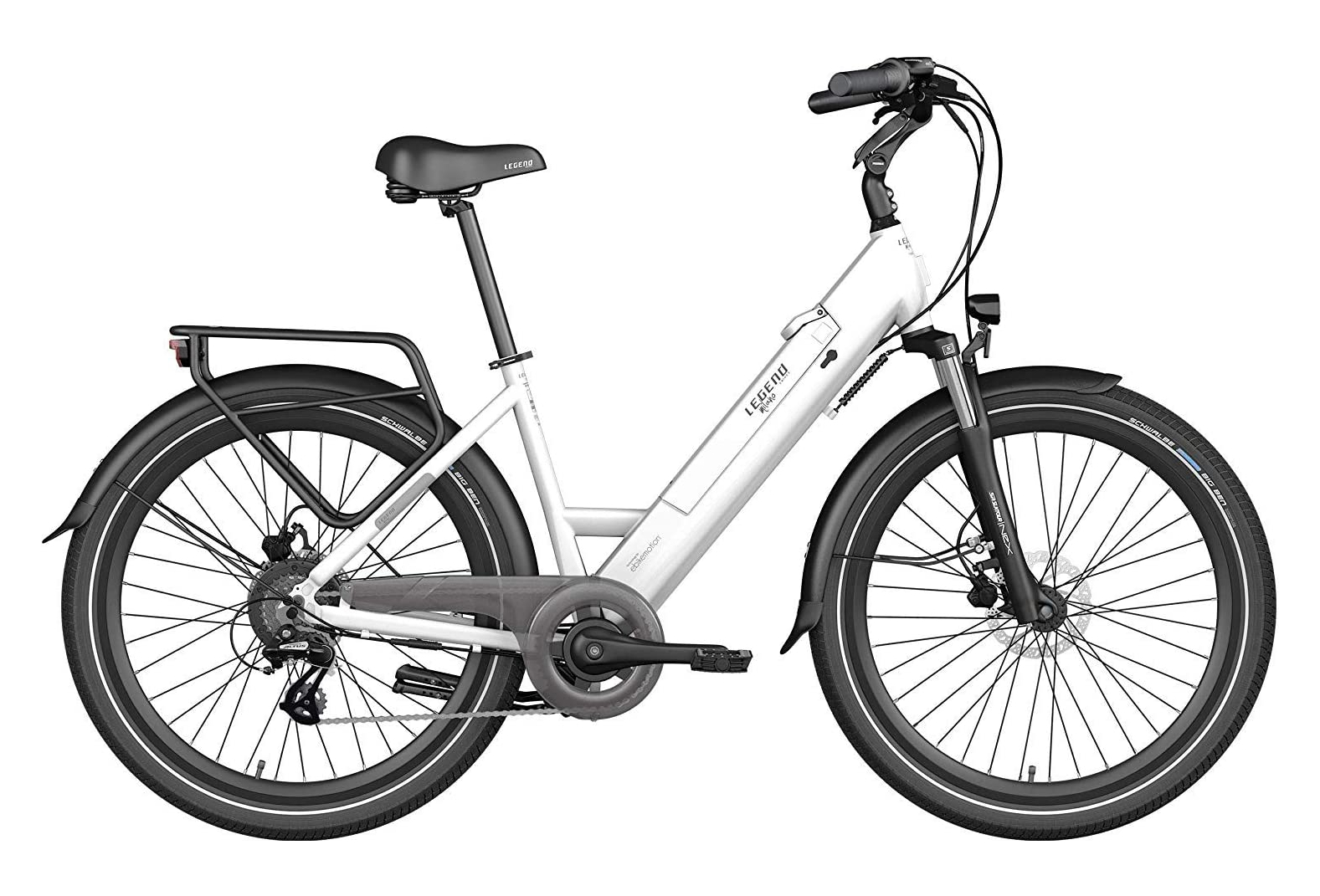 Legend Milano Vélo Electrique Ville Smart eBike Roues de 26 Pouces, Freins Disque Hydraulique, Batterie 36V 10.4Ah Sanyo-Panasonic (374.4Wh), Blanc Artic