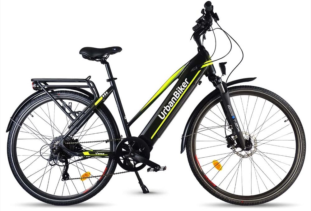 VTC Electrique Urbanbiker Viena 23 jaune Moteur arrière 250W 720WH(48v 15Ah)