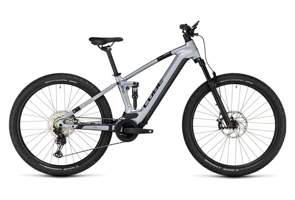 VTT Électrique Tout-Suspendu Cube Stereo Hybrid 120 Race 750 Shimano Deore/XT 12V 750 Wh 29" Argent Polar 2023