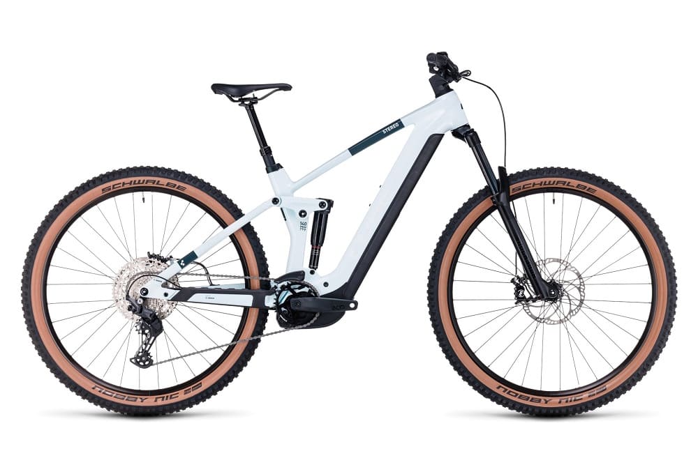 VTT Électrique Tout-Suspendu Cube Stereo Hybrid 140 HPC Pro 625 Shimano Deore 11V 625 Wh 29" Blanc Frost 2023
