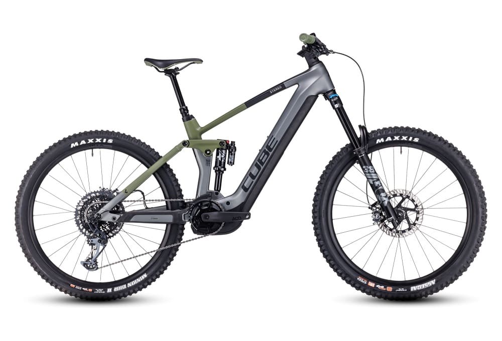 VTT Électrique Tout-Suspendu Cube Stereo Hybrid 160 HPC TM 750 27.5 Sram GX Eagle 12V 750 Wh 27.5" Gris Vert 2023