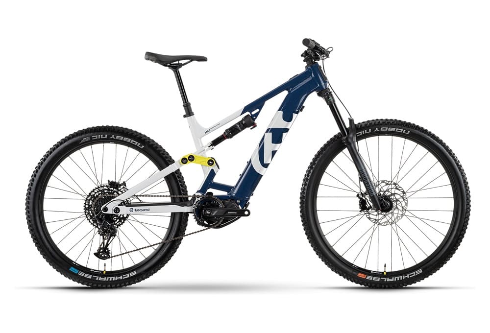 VTT Electrique Tout-Suspendu Husqvarna Mountain Cross MC2 Sram SX Eagle 12V 630 Wh 29"/27.5" Bleu/Blanc 2023