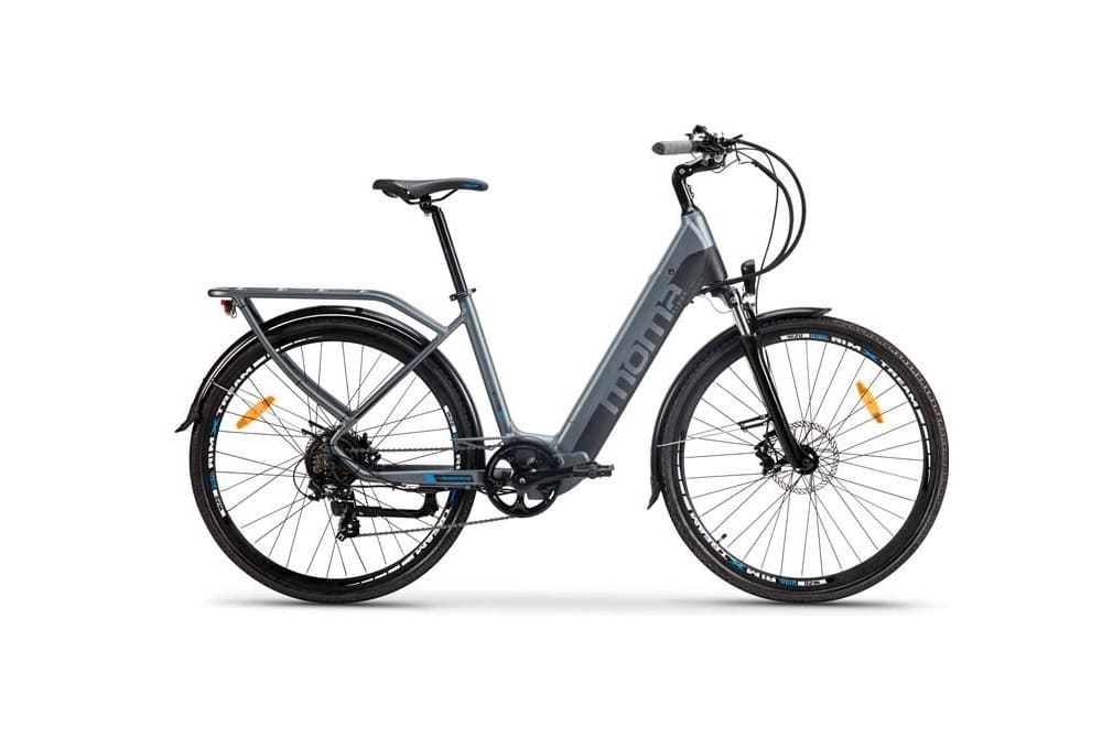 Vélo de Ville Electrique Moma Bikes Ebike-28 Shimano 7V Batterie 624Wh Gris Noir