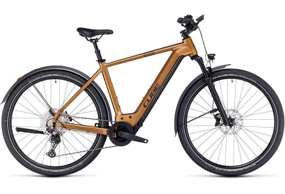 Vélo ville électrique Cube nuride hybrid exc 625 allroad caramel´n´black