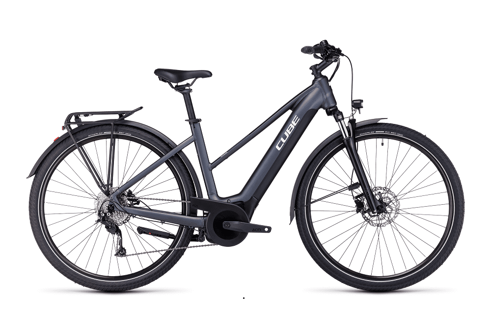 Vélo ville électrique Cube touring hybrid one 625 grey´n´white trapèze